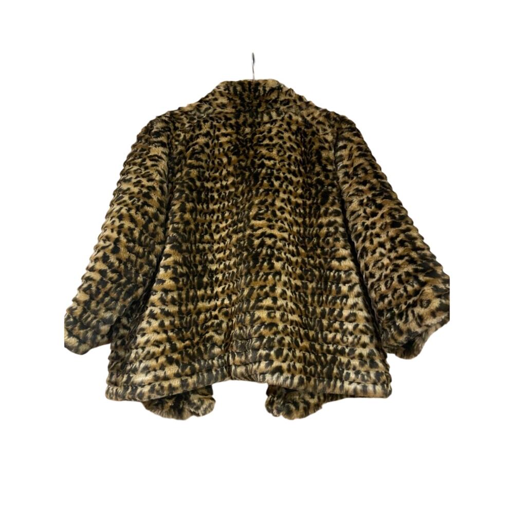 7 For All Mankind Faux Fur Leopard Jacket S Cropped 3/4 Sleeve Pockets Lined - Picture 4 of 4